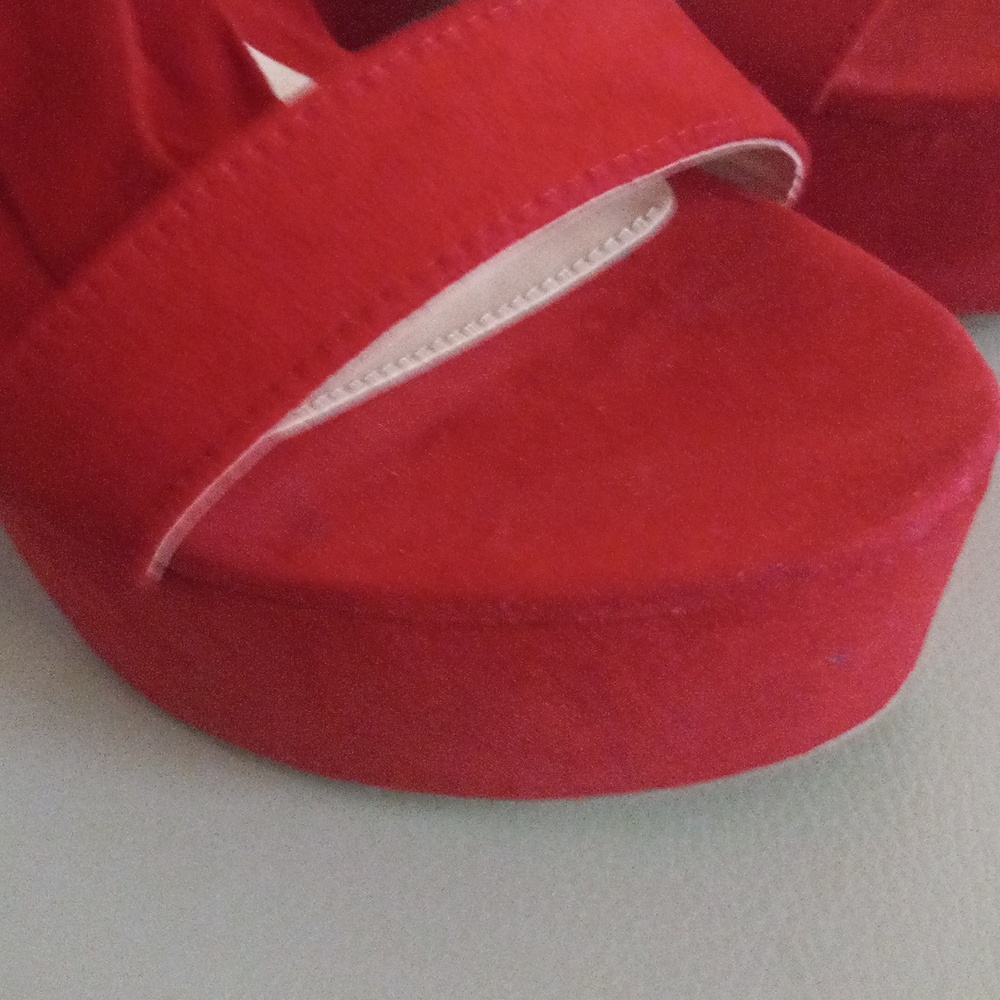 Fashion Nova Red Suede Ankle-Tie Sandals Size: - Picture 6 of 17